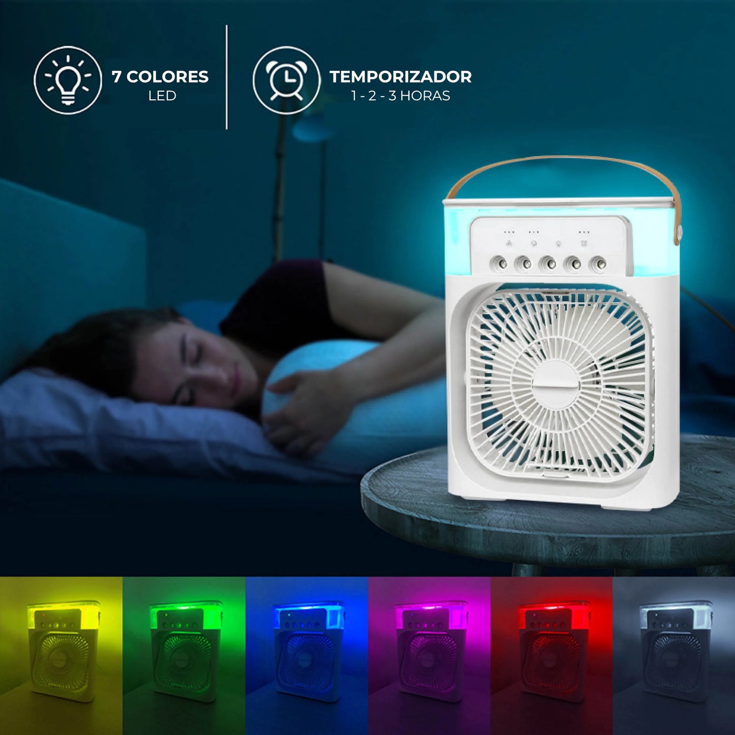 Ventilador de aire acondicionado portátil, mini enfriador de aire evaporativo con luz LED