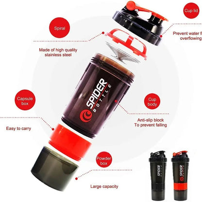 Botella mezcladora de proteínas de 3 capas